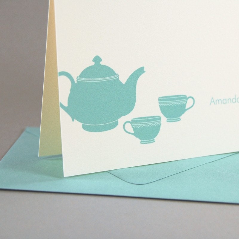 Teapot Custom Personalized Stationery / Personalized Stationary Set of 16 - SilhouetteBlue