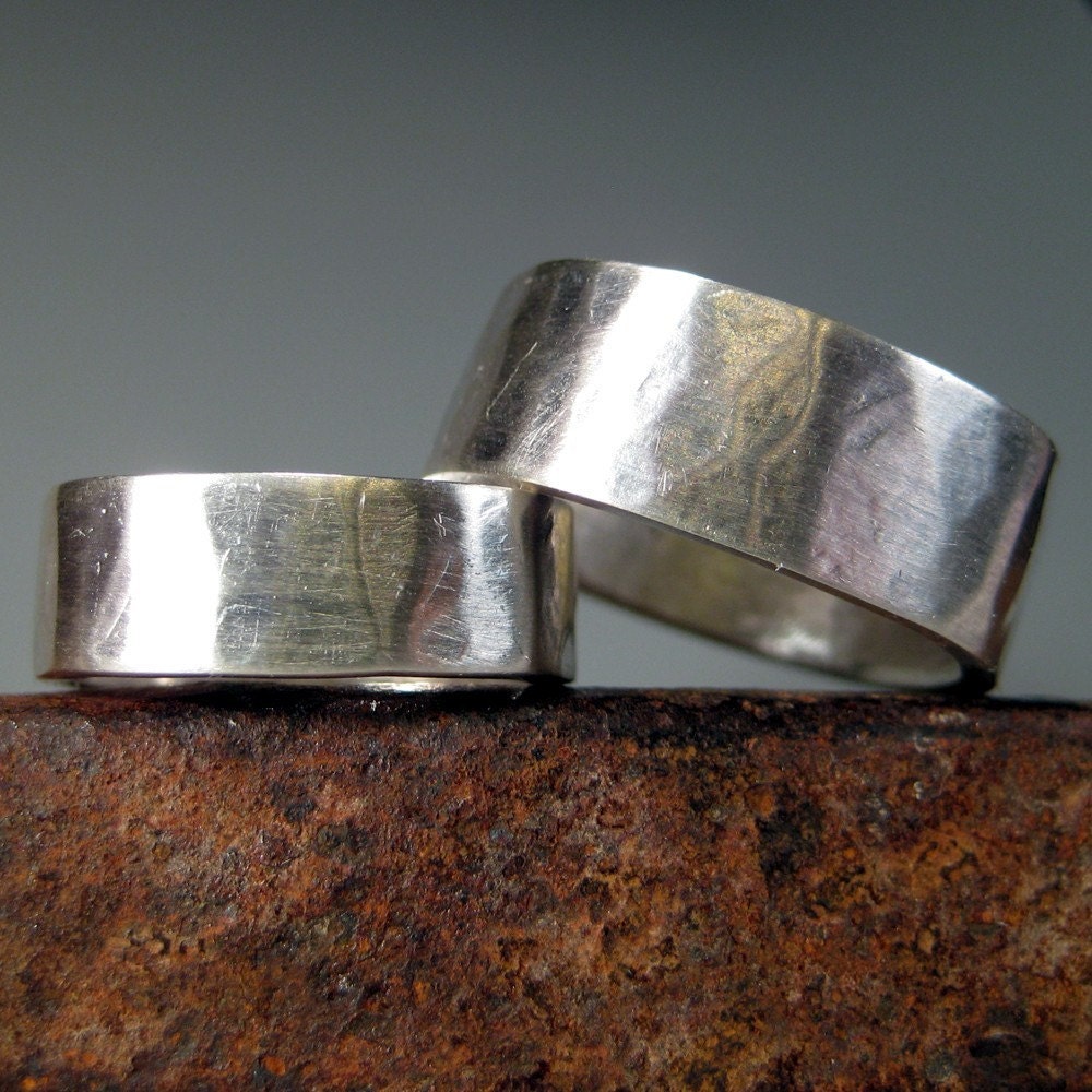 SALE--Organic Hammered Wedding Bands Sterling Silver "April and Mic"