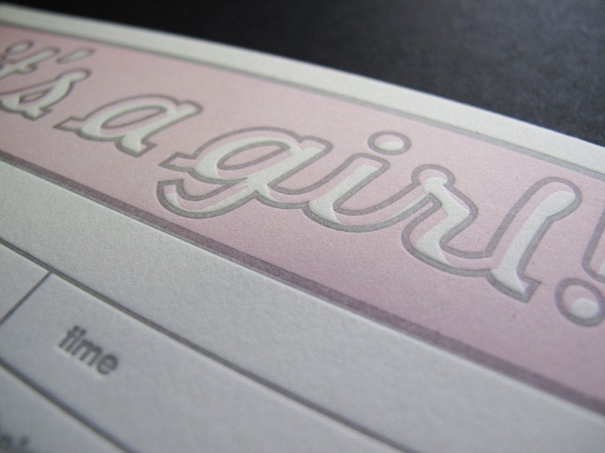 Set of 8 Its a Girl Fill In Announcement Invites Letterpress