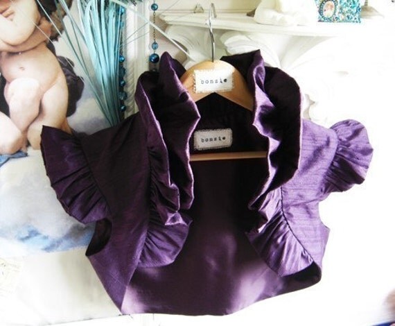 Aubergine Ruffled Silk Carina Bolero