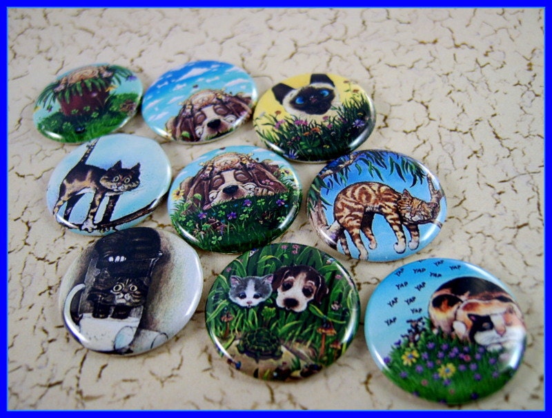 1" Dog & Cat Flat Back Buttons Cabochons 12 Count