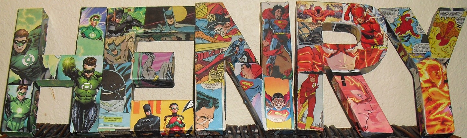 Custom Made to Order Comic Book Letters Wall Hangers Spiderman, Batman, Superman, XMEN