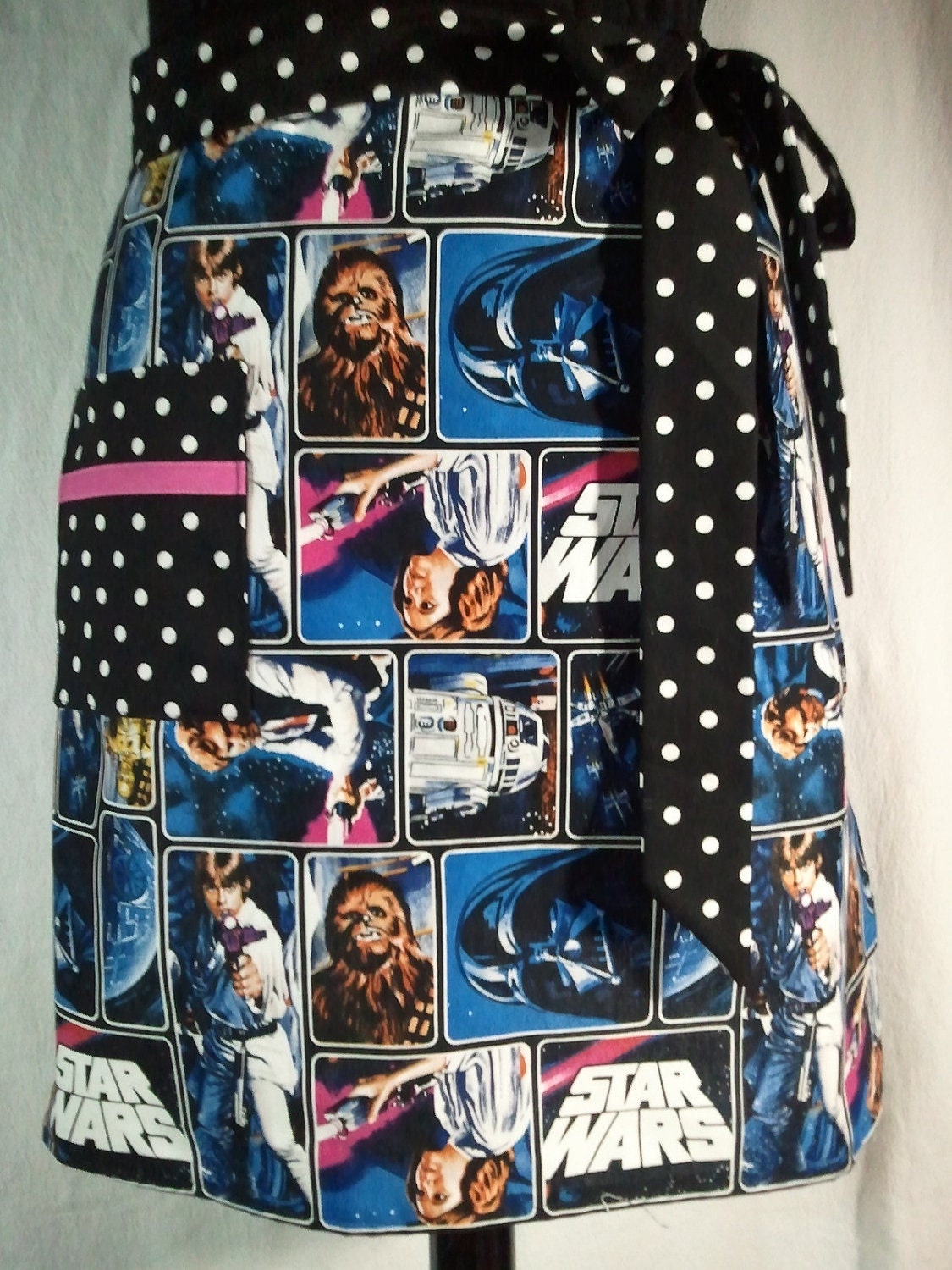 Women's Half Hostess Apron Made From Star Wars Fabric - Darth Vader,Luke Skywalker Chewbacca