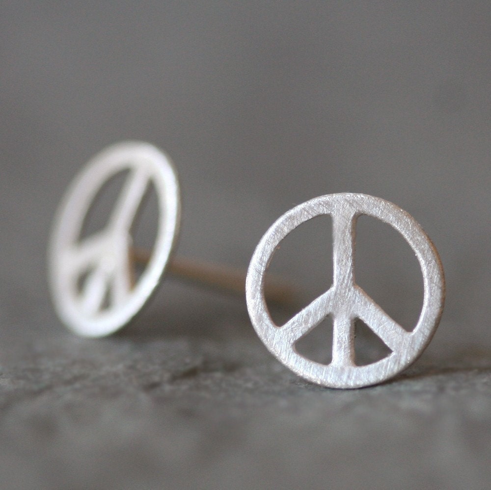 Peace Sign Stud Earrings in Sterling Silver