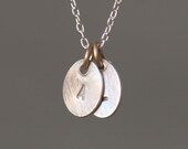 Double Tiny Oval Initial Necklace in Sterling Silver and 14k Gold