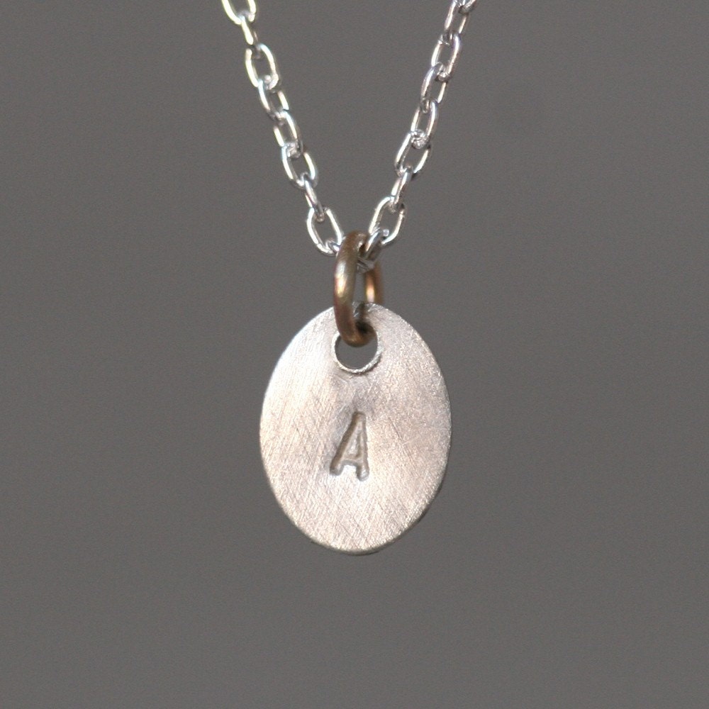Tiny Oval Initial Necklace in Sterling Silver and 14K Gold