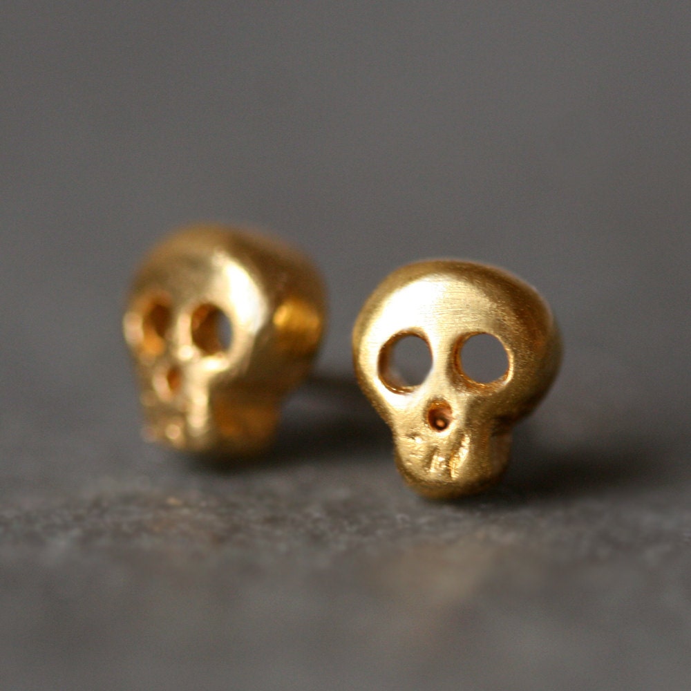 Baby Skull Stud Earrings in Gold Vermeil