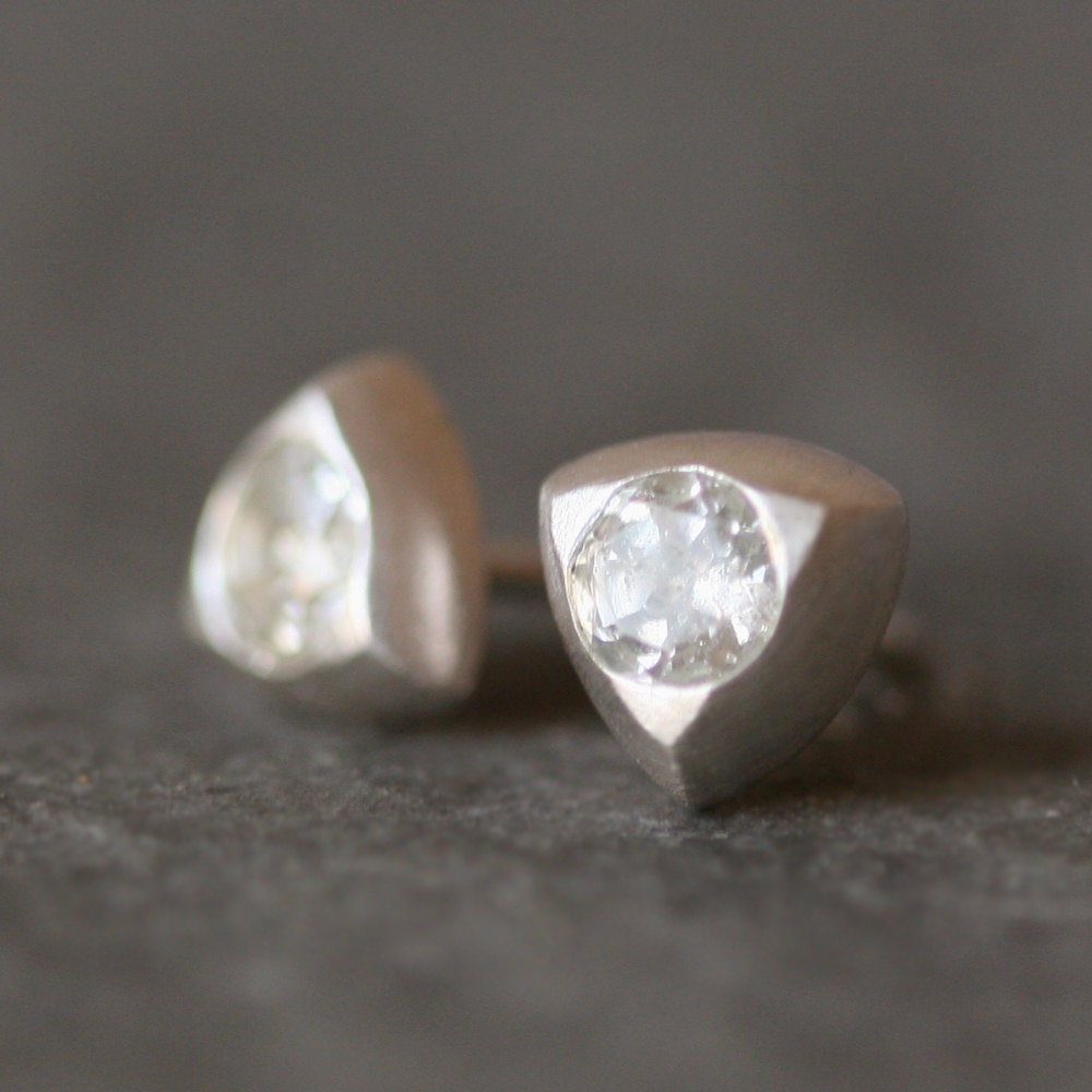 Triangle Solitaire Stud Earrings in Sterling Silver with White Topaz