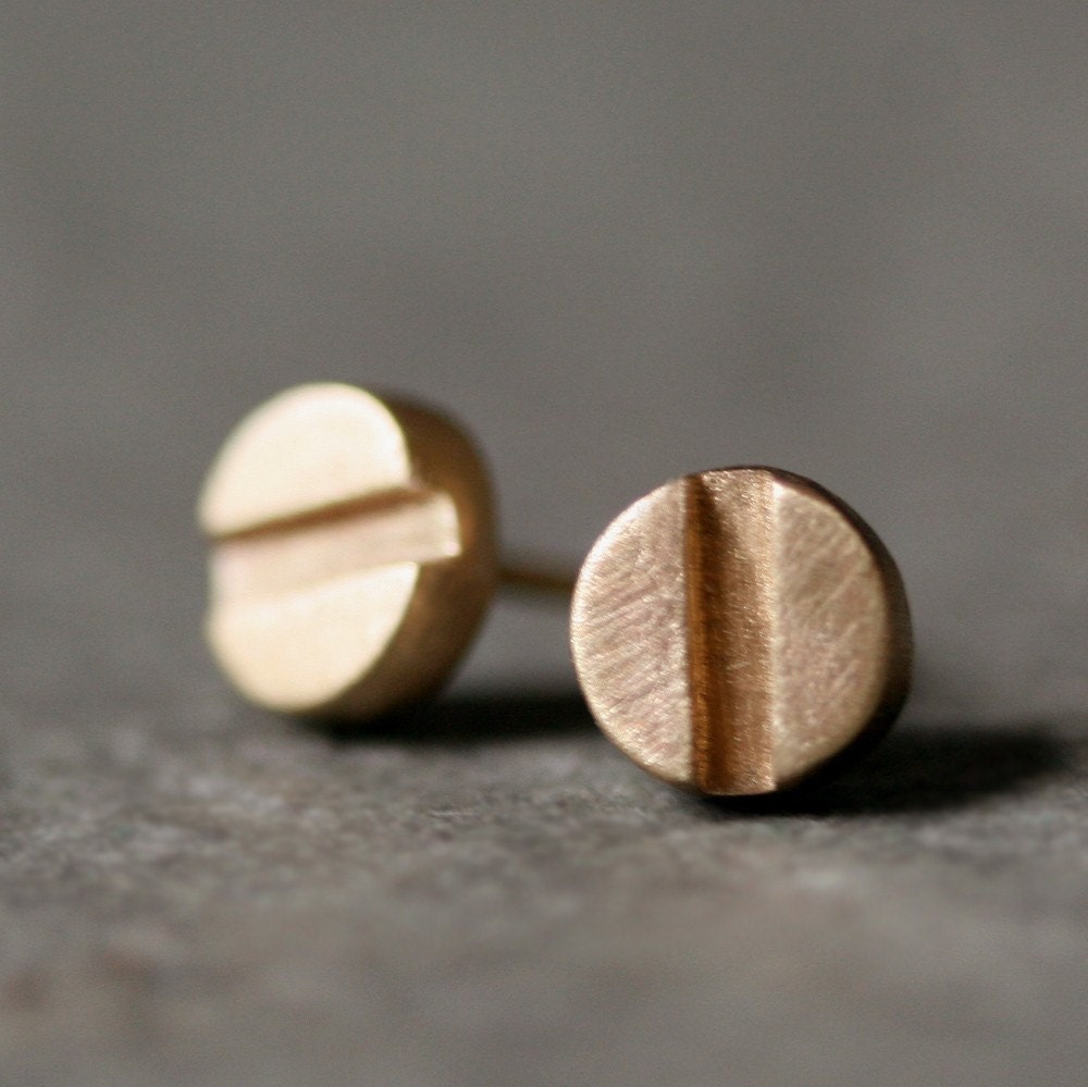 Screw Head Stud Earrings in 14K Gold