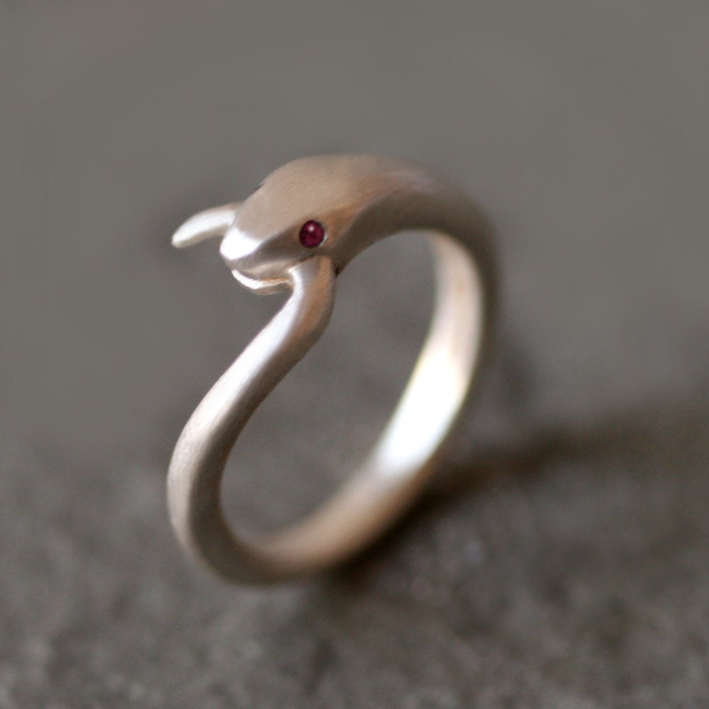 Snake Tail Ring in Sterling Silver with Rubies
