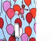 Light Switch Plate Cover, wall decor - blue with pink and purple balloons, tiny girl and rabbit / bunny
