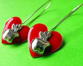 Hearts and Apples - Red Heart  and Apple Earrings
