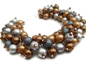Bronze and Slate Gray Pearl Bracelet, Cluster Bracelet, Beaded Bracelet, Bridesmaid Bracelet - Bronze Beauty