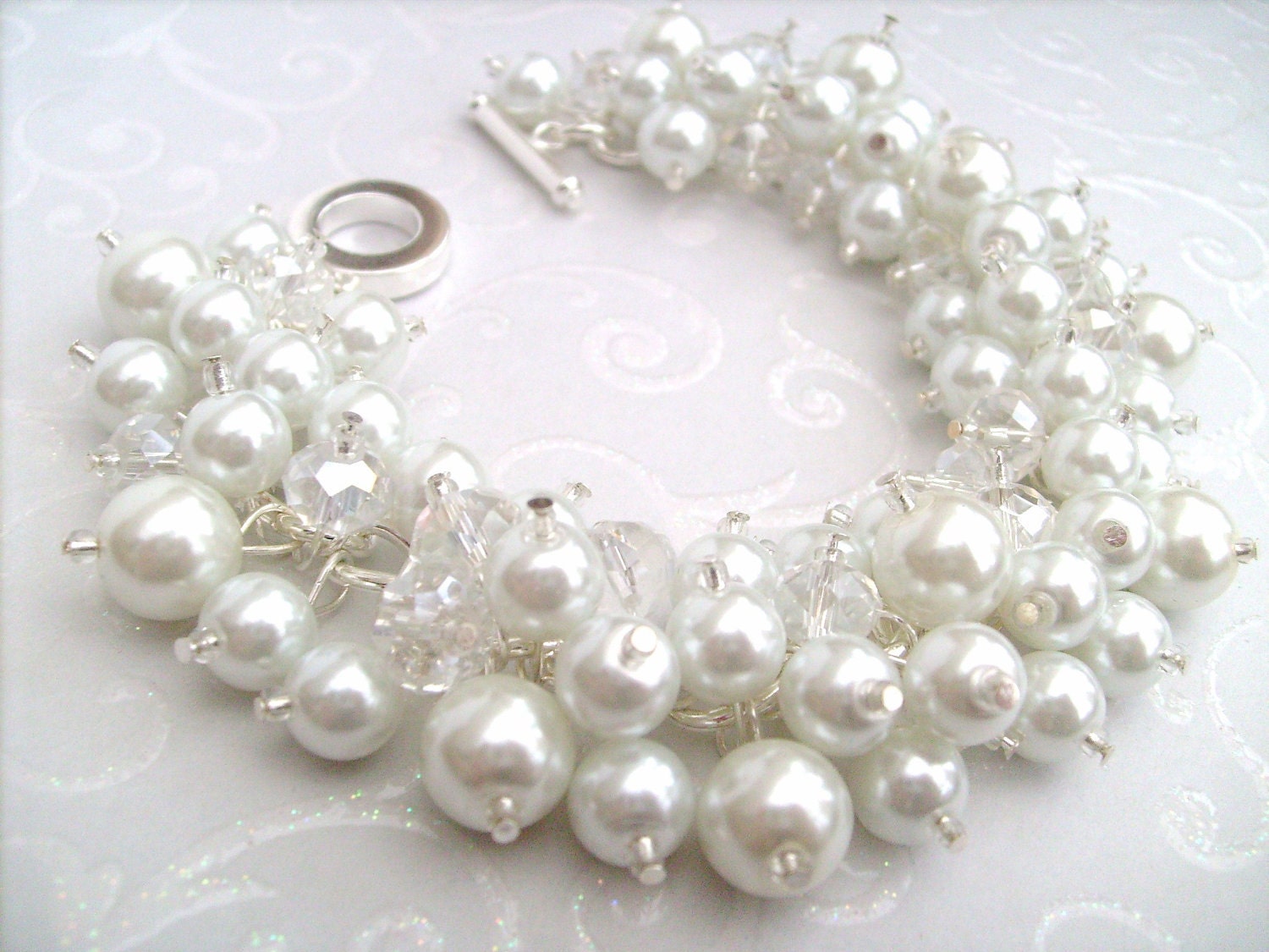 Pearl Bracelet, Bridal Bracelet, Bridal Jewelry, Wedding, Pearl Bridesmaid Bracelet, Cluster Bracelet, White Pearl Jewelry