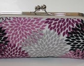 Kisslock Clutch Purple Magenta Grey Black Floral Explosion Clutch Purse