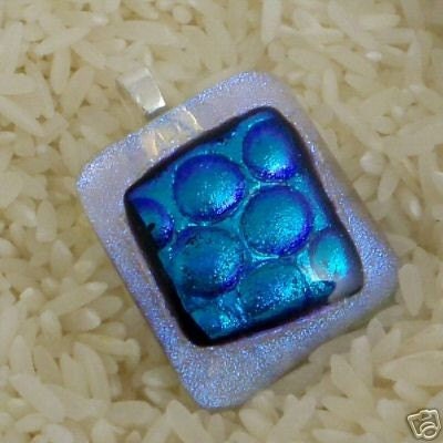 Dichroic Glass Pendant-  Shimmering Blues - Bubble Pattern