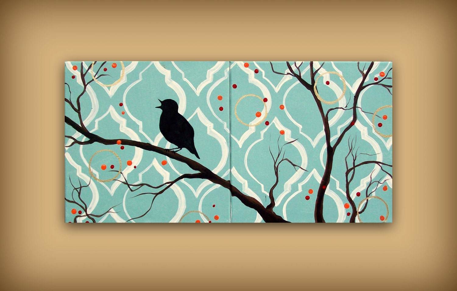 Original Bird Painting.......Abstract Contemporary Modern Art Diptych by HD Greer