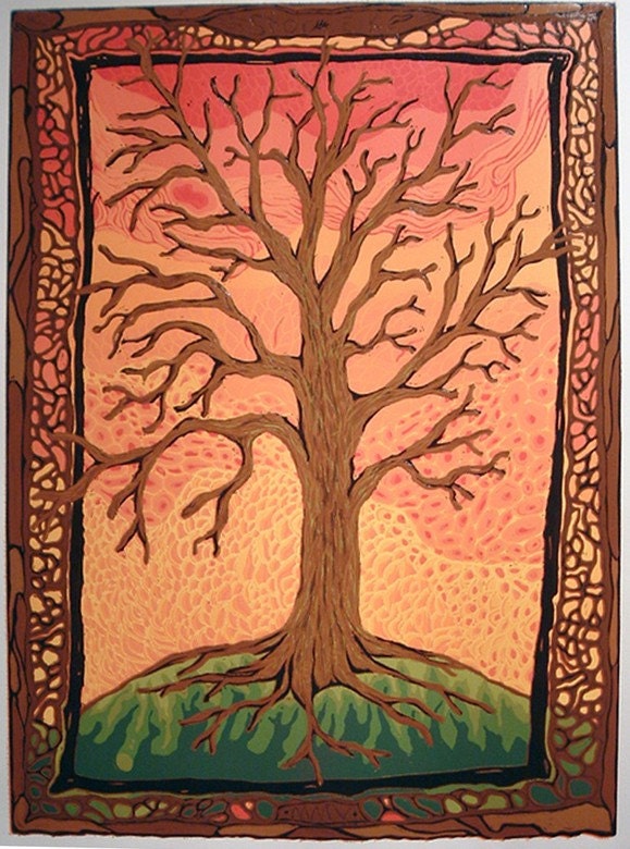 Tree 4- Broken Thoughts (reductive relief print)