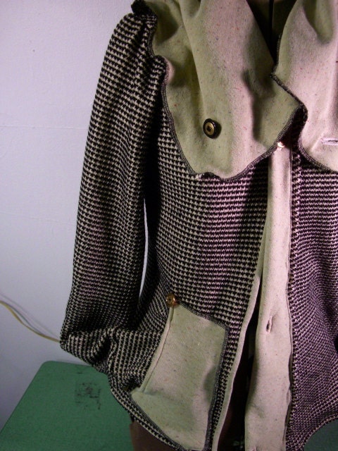 Jodene's Boyfriend Cardigan jacket-- asymmetrical buttoned sweater with pocket and adjustable collar.