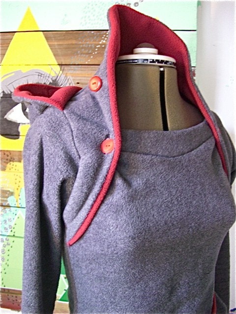 the Amazing Hoodie-- double collar hooded sweatshirt, buttoned versatility, pockets.  choose your colors.