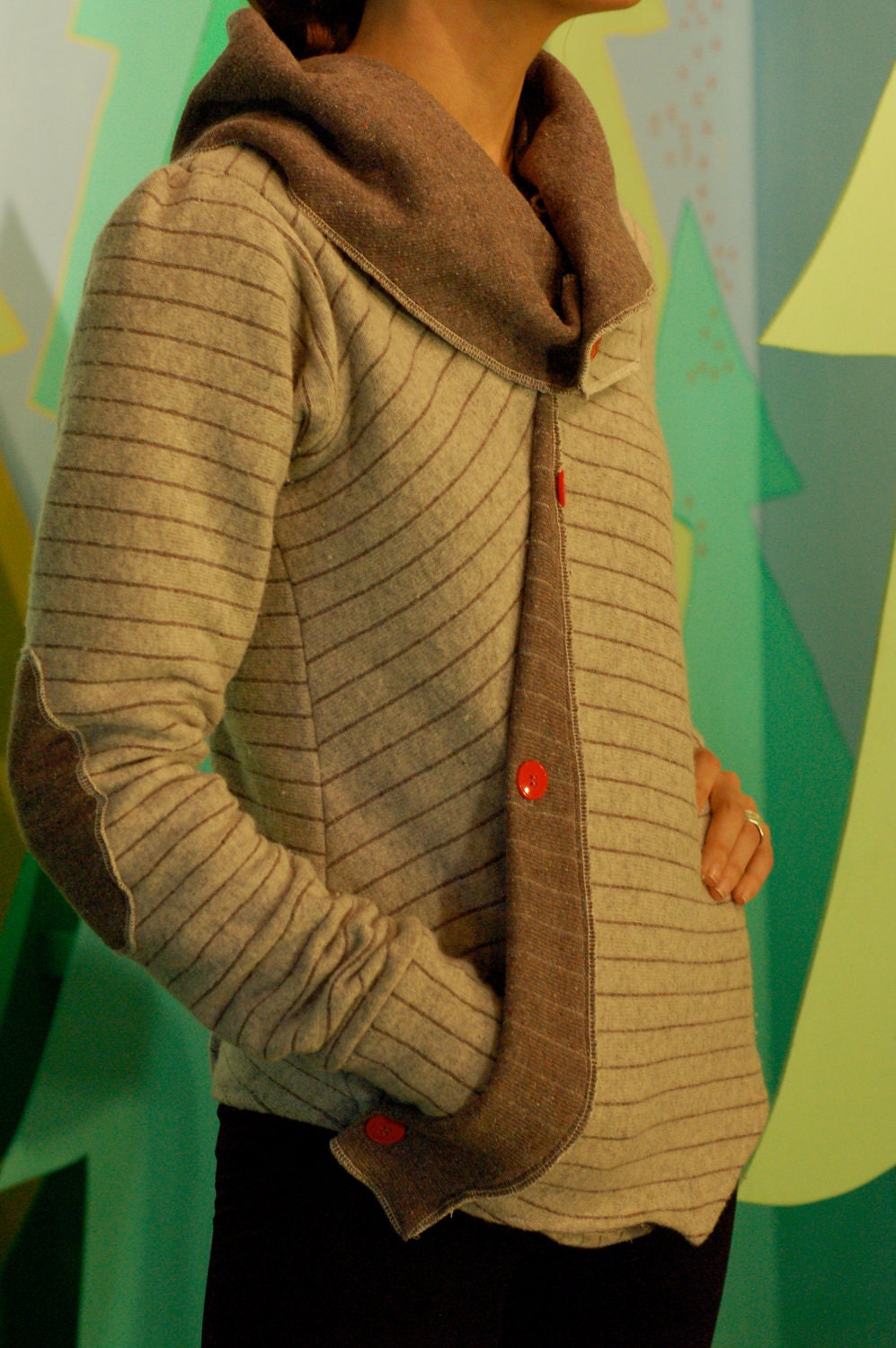 better than your boyfriend's cardigan jacket--asymmetrical buttoned sweater with pocket and adjustable collar.