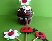 Lady Bug Cupcake Toppers Handmade Set of 12