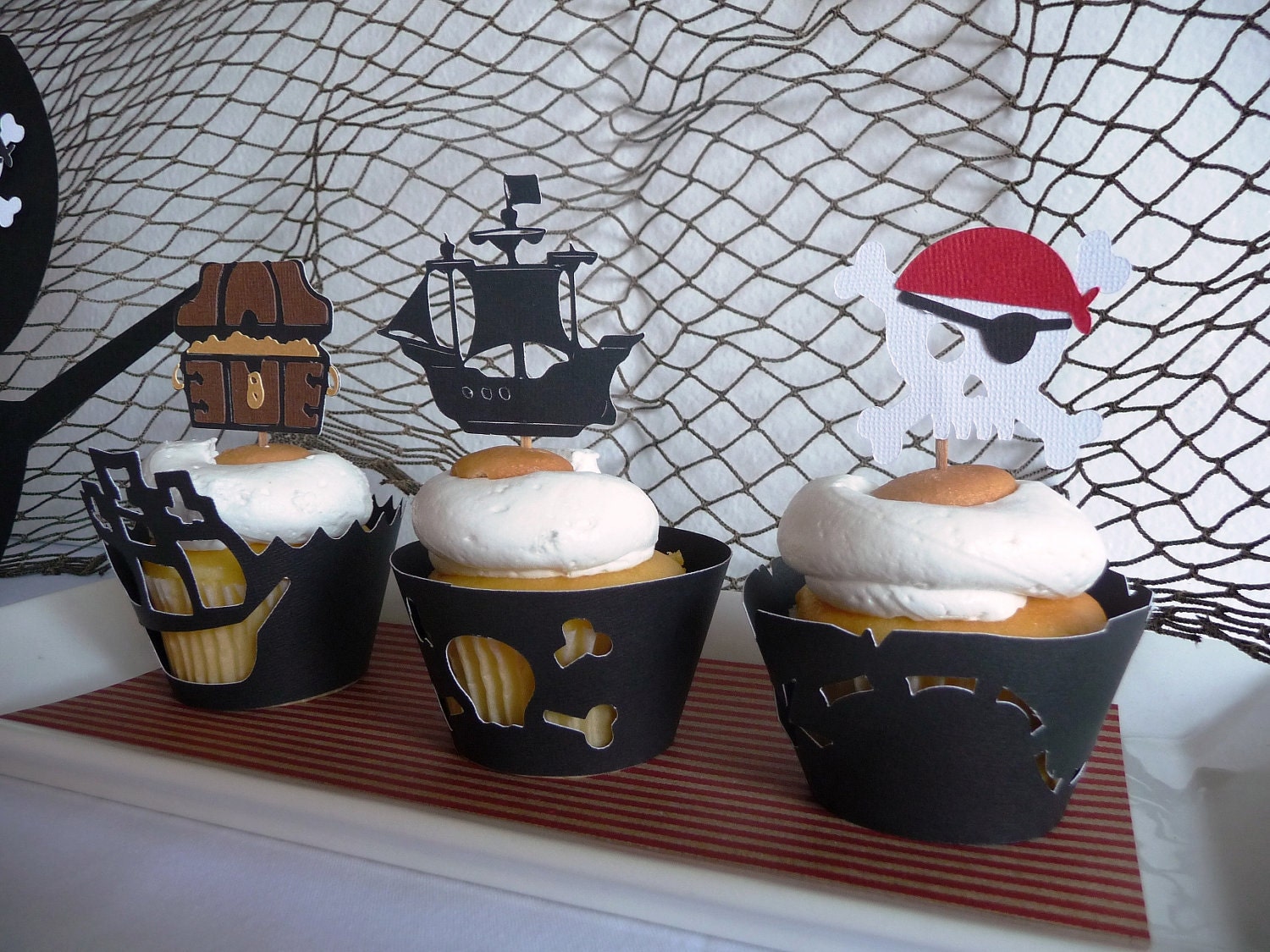 Pirate Theme Cupcake Wrappers Set of 12 Custom Handmade