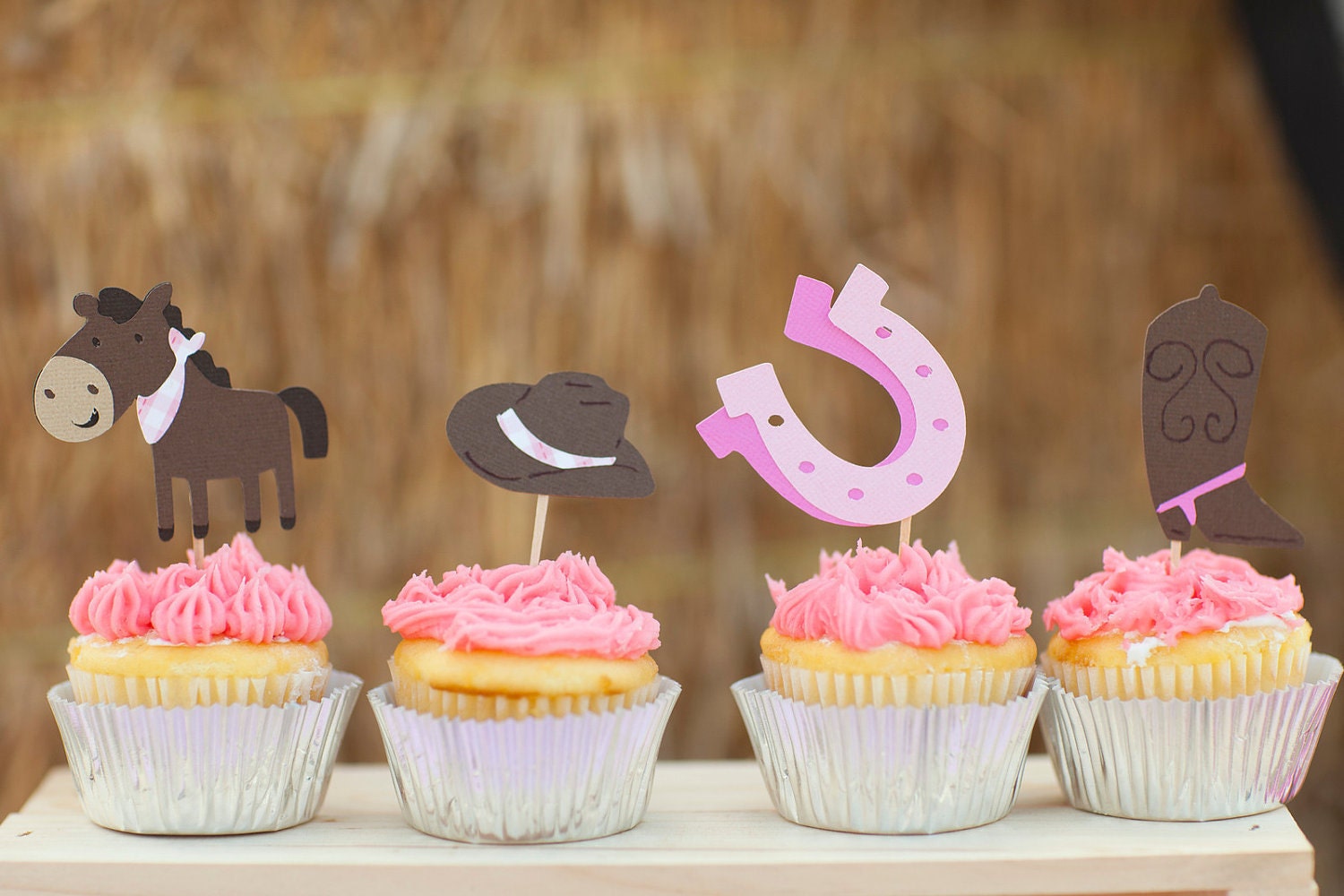 Giddy Up Cowgirl Cupcake toppers Set of 12 - Handmade