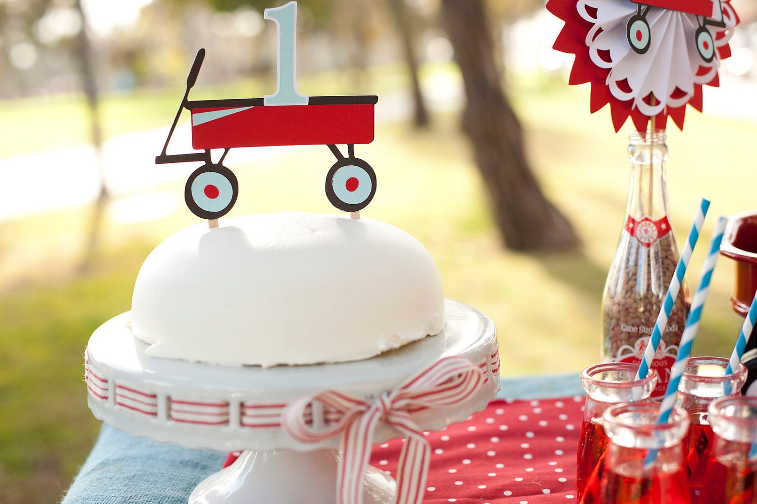 Little Red Wagon and Age number Cake Topper - You choose colors and age