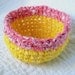 Pink Lemonade Rag Basket - Crochet Fabric Strips Spring Colors Yellow Pink Coral