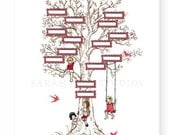 Children's Wall Art Print - Family Tree (Pink) - 11x14 - Kids Nursery Room Decor