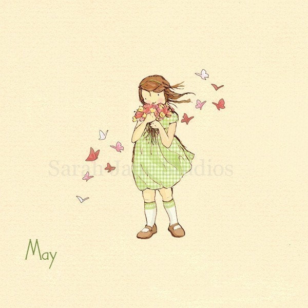Children's Wall Art Print - May Flowers - 8x8 - Girl Kids Nursery Room Decor