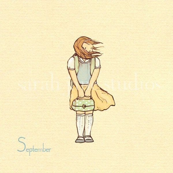Children's Wall Art Print - September's First Day - 8x8 - Girl Kids Nursery Room Decor