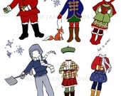 Paper Dolls - PDF Printable - Winter Days - 6 dolls and outfits