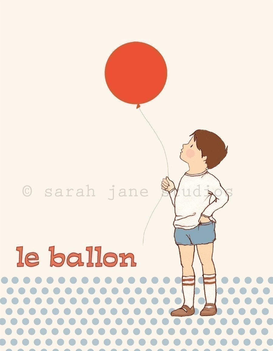 Children's Wall Art Print - Le Balloon - 8x10 Print - Boy Kids Nursery Room Decor