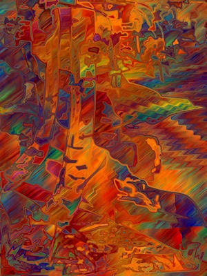 Hand Created Fabric Abstract Landscape Sunrise Tree Panel Fiber Art Quilting