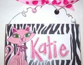 Hand personalized kitty cat and zebra room sign painted name sign