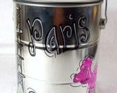 Hand painted personalized galvanized bucket with paris and poodle france design
