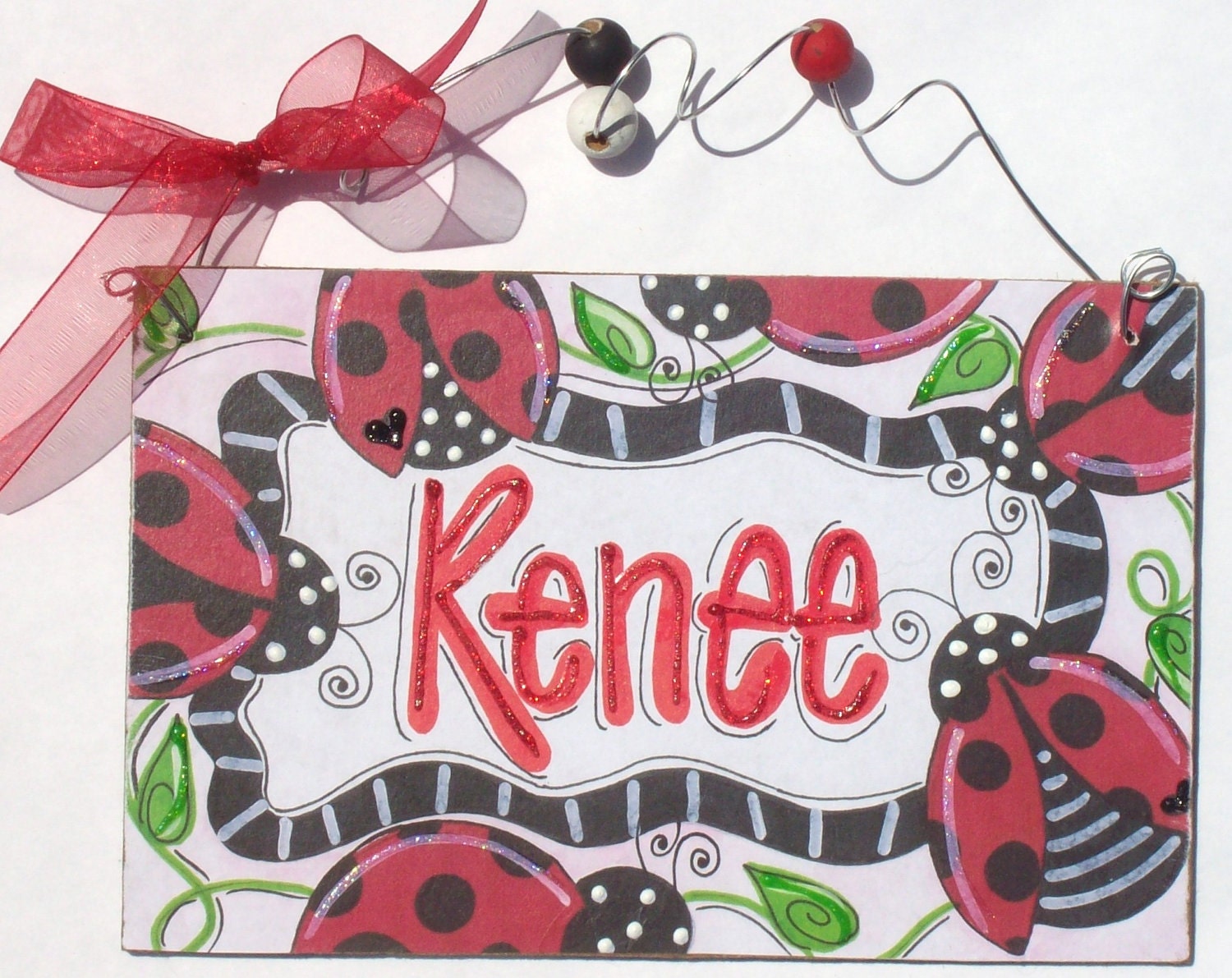 Hand personalized lady bugs room name sign