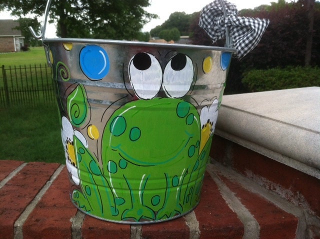 Handpainted personalized frog bucket perfect for gift giving large 12 quart