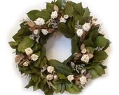 White Roses and Lemon Leaf blend preserved wreath