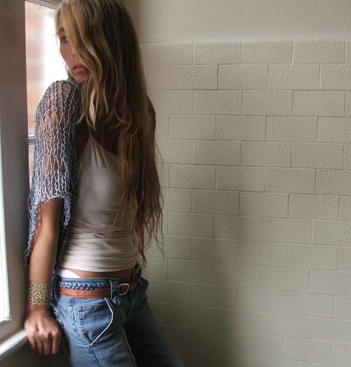 Blue shrug / Denim Blue loose weave cotton shrug 5 left in this shade