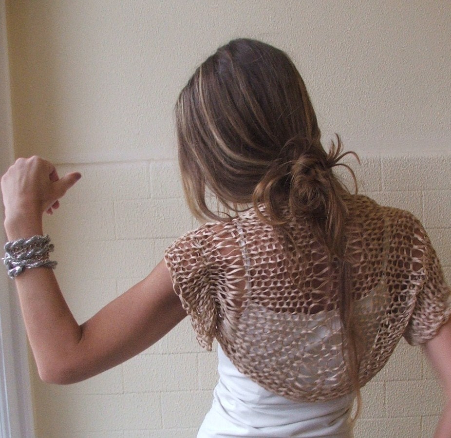 Golden nude short sleeved bamboo shrug