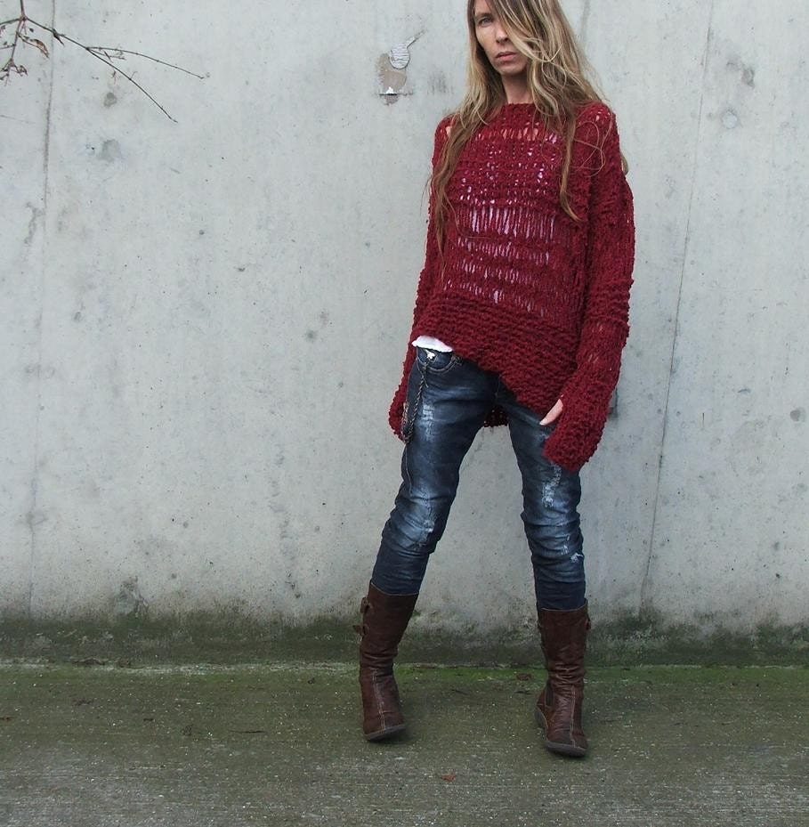 Red sweater Garnet red oversized grunge sweater LAST ONE in this shade