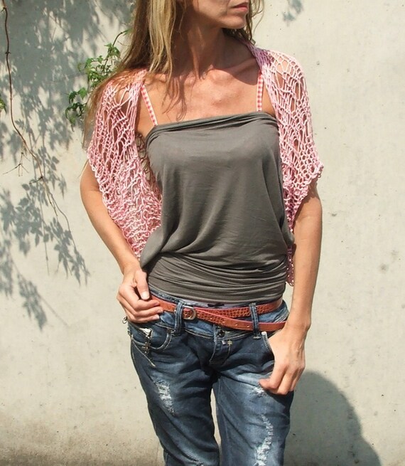 pink cotton shrug /  Soft  pink Loose weave cotton shrug Ltd Edition in this shade