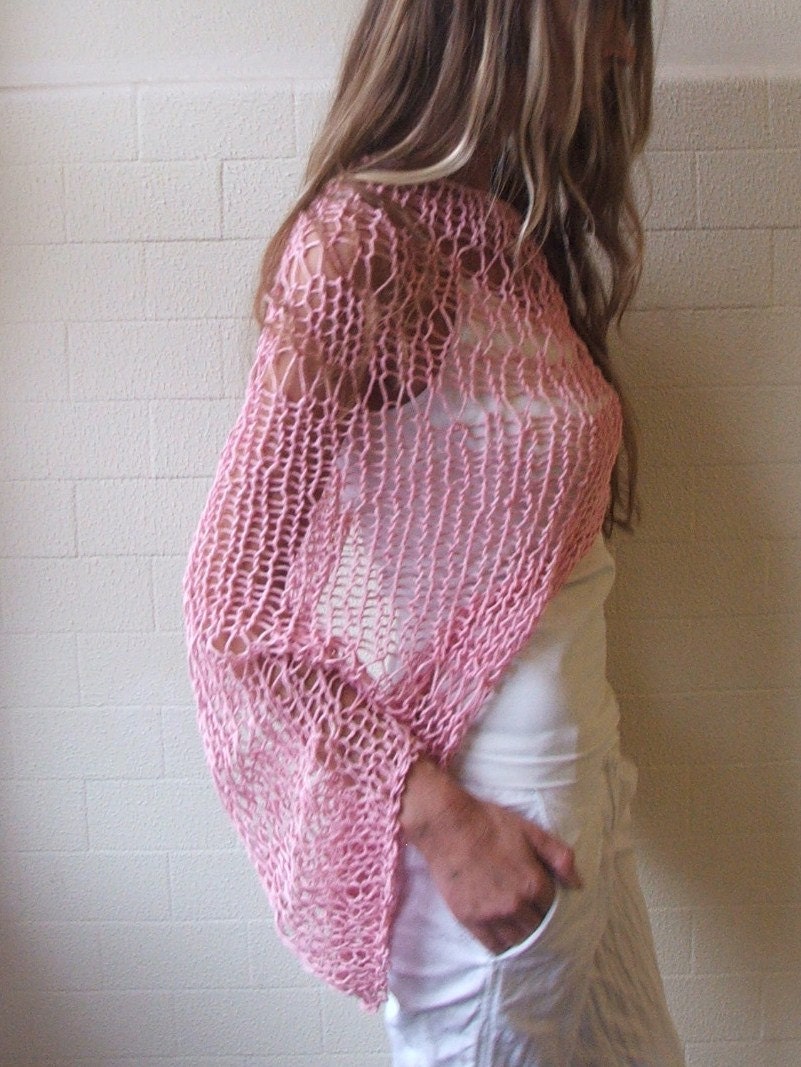 pink cotton shrug /  Soft  pink Loose weave cotton shrug Ltd Edition in this shade