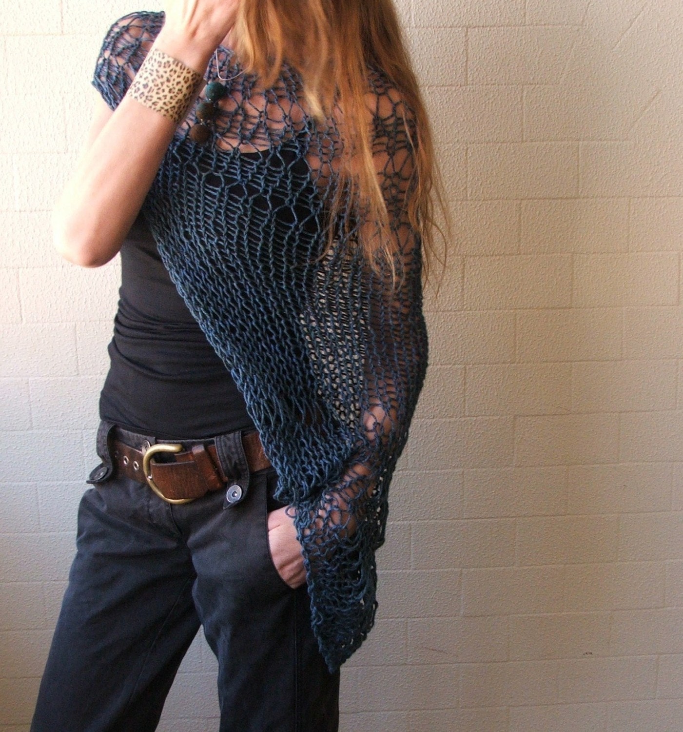 Loose weave teal blue summer cotton shrug LTD EDITION approximately 1 - 2 left in this shade