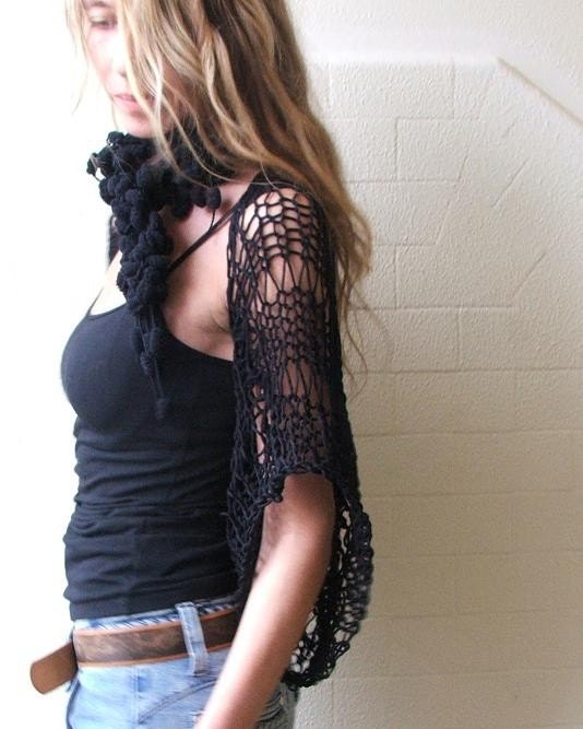 Black Shrug / Black  Sweater / Eco Fairtrade Cotton Loose weave shrug 4 - 5 left in this shade