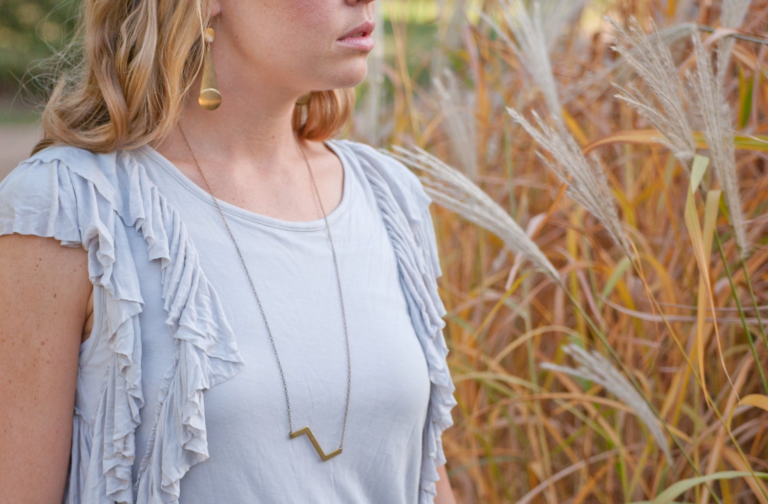 Vintage Brass Zig Zag Necklace