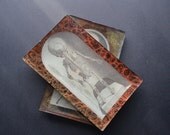 Child Skeleton Rearview Decoupage Tray - book antique endpapers rust black victorian medical glass